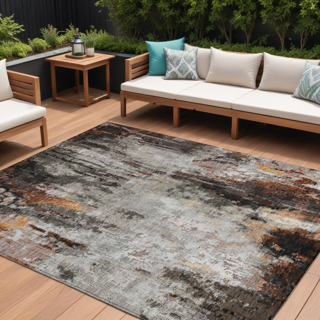 10' X 14' Gray Rust And Ivory Abstract Washable Indoor Outdoor Area Rug-615865-1