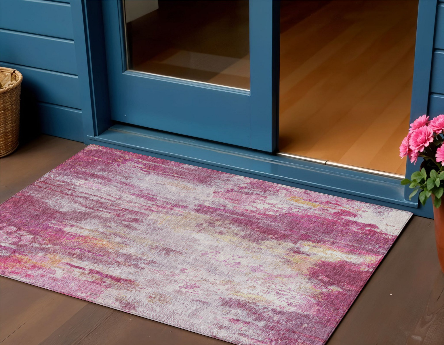 3' X 5' Pink Ivory And Lavender Abstract Washable Indoor Outdoor Area Rug-615866-1