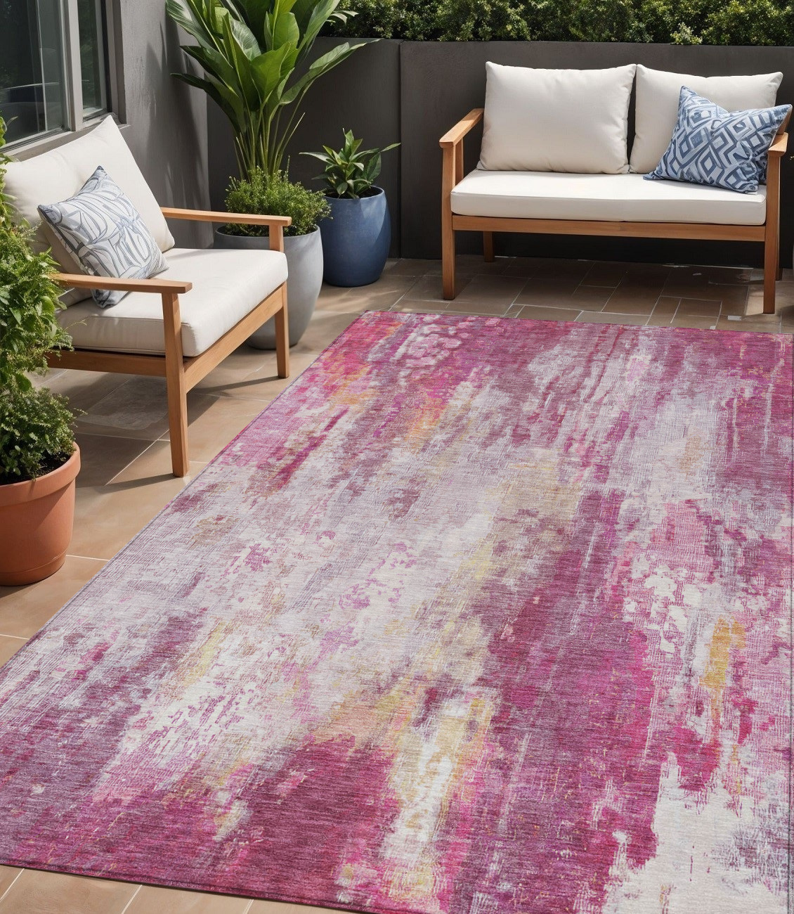 5' X 8' Pink Ivory And Lavender Abstract Washable Indoor Outdoor Area Rug-615867-1
