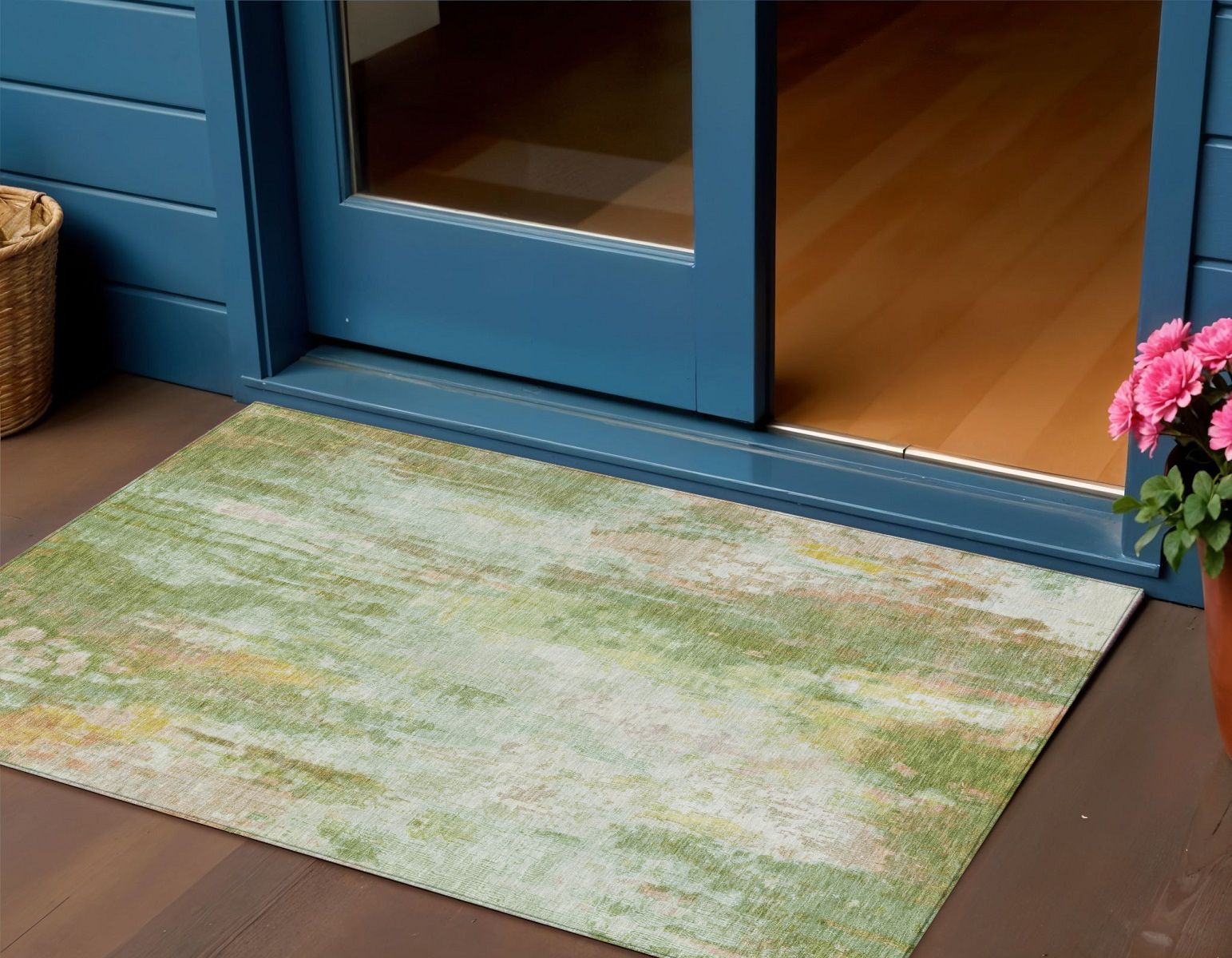 3' X 5' Sage Wheat And Ivory Abstract Washable Indoor Outdoor Area Rug-615872-1