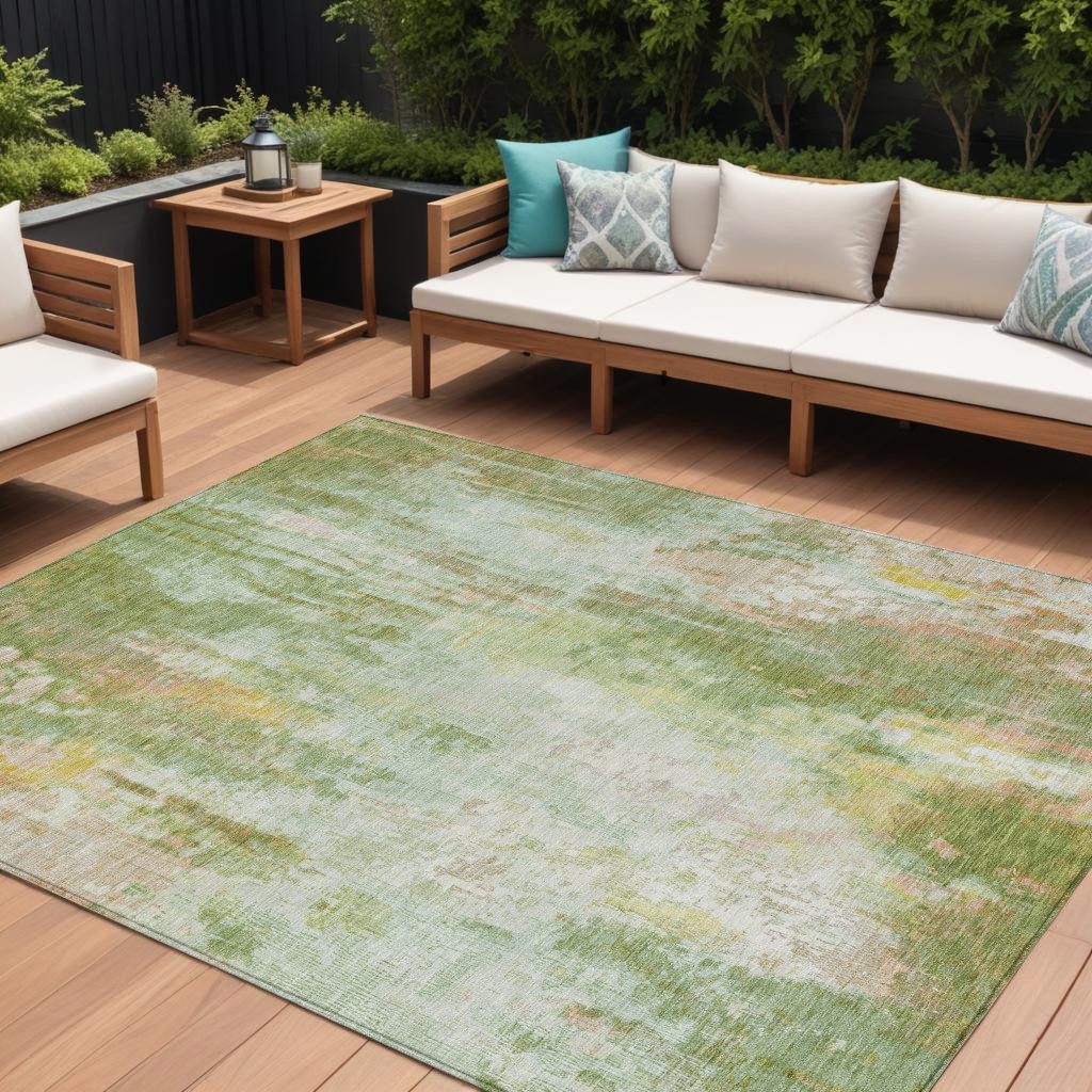 9' X 12' Sage Wheat And Ivory Abstract Washable Indoor Outdoor Area Rug-615876-1
