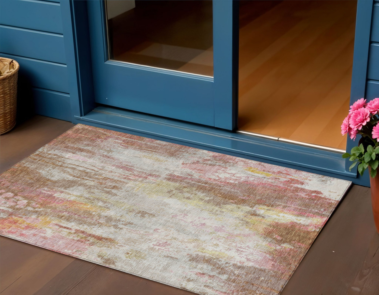 3' X 5' Tan Mauve And Ivory Abstract Washable Indoor Outdoor Area Rug-615878-1