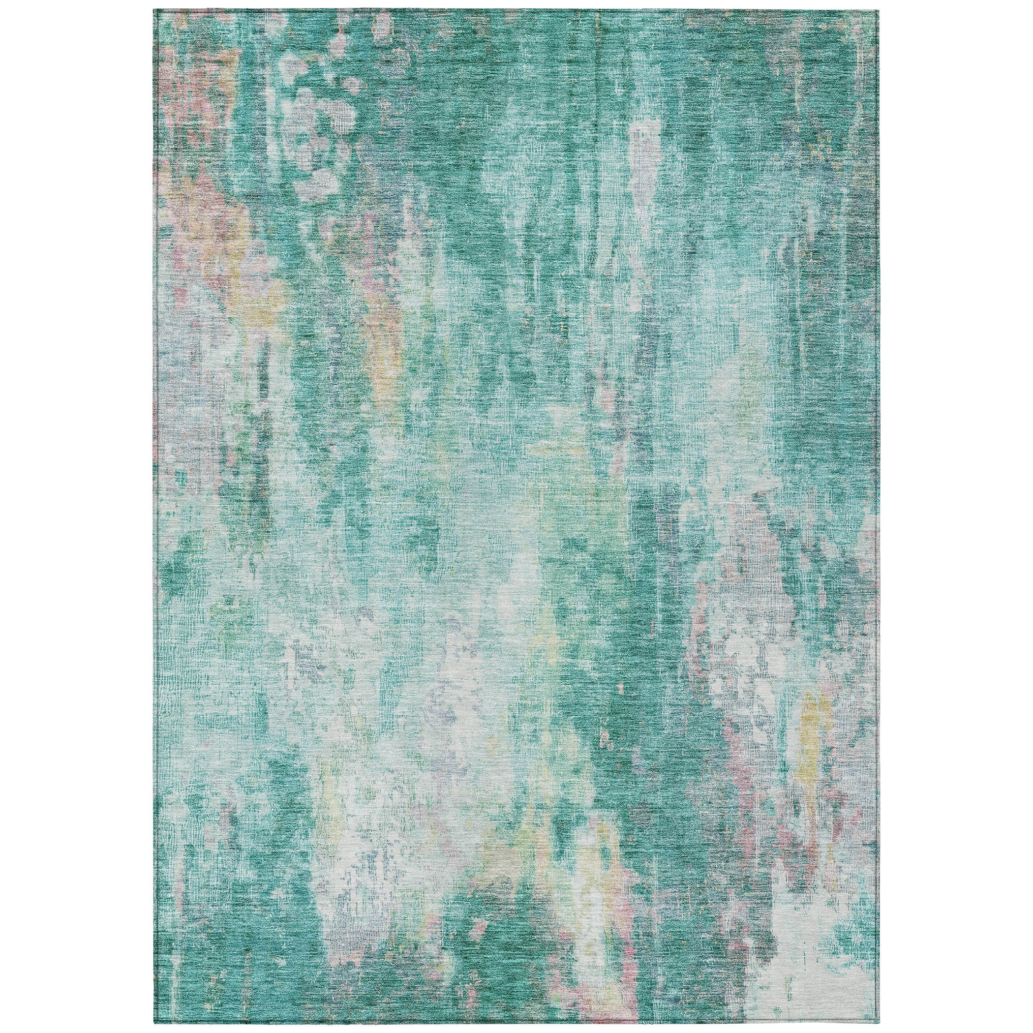 8' X 10' Teal Blue Peach And Ivory Abstract Washable Indoor Outdoor Area Rug-615887-1