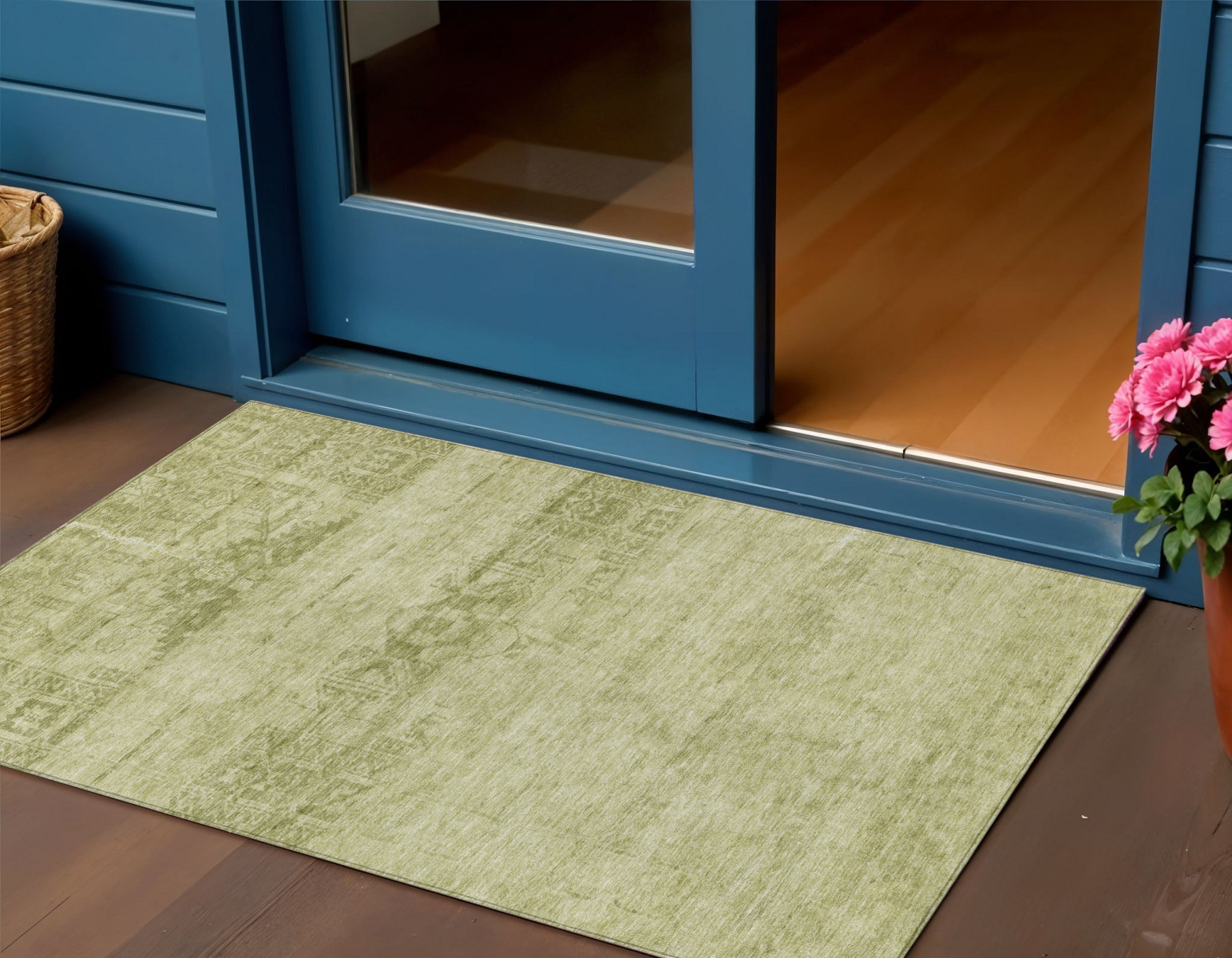 3' X 5' Artichoke Green And Ivory Medallion Washable Indoor Outdoor Area Rug-616082-1