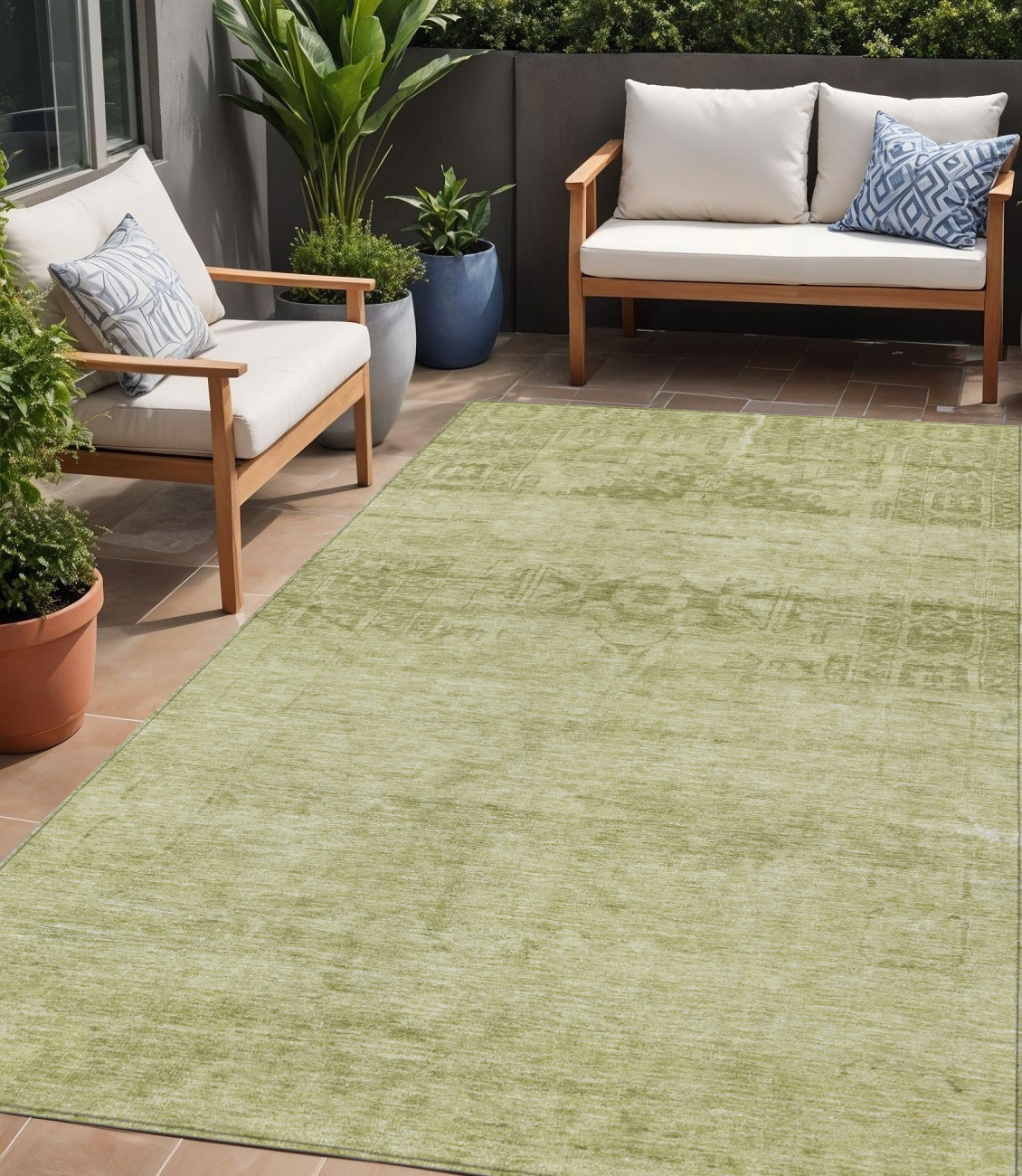 5' X 8' Artichoke Green And Ivory Medallion Washable Indoor Outdoor Area Rug-616083-1