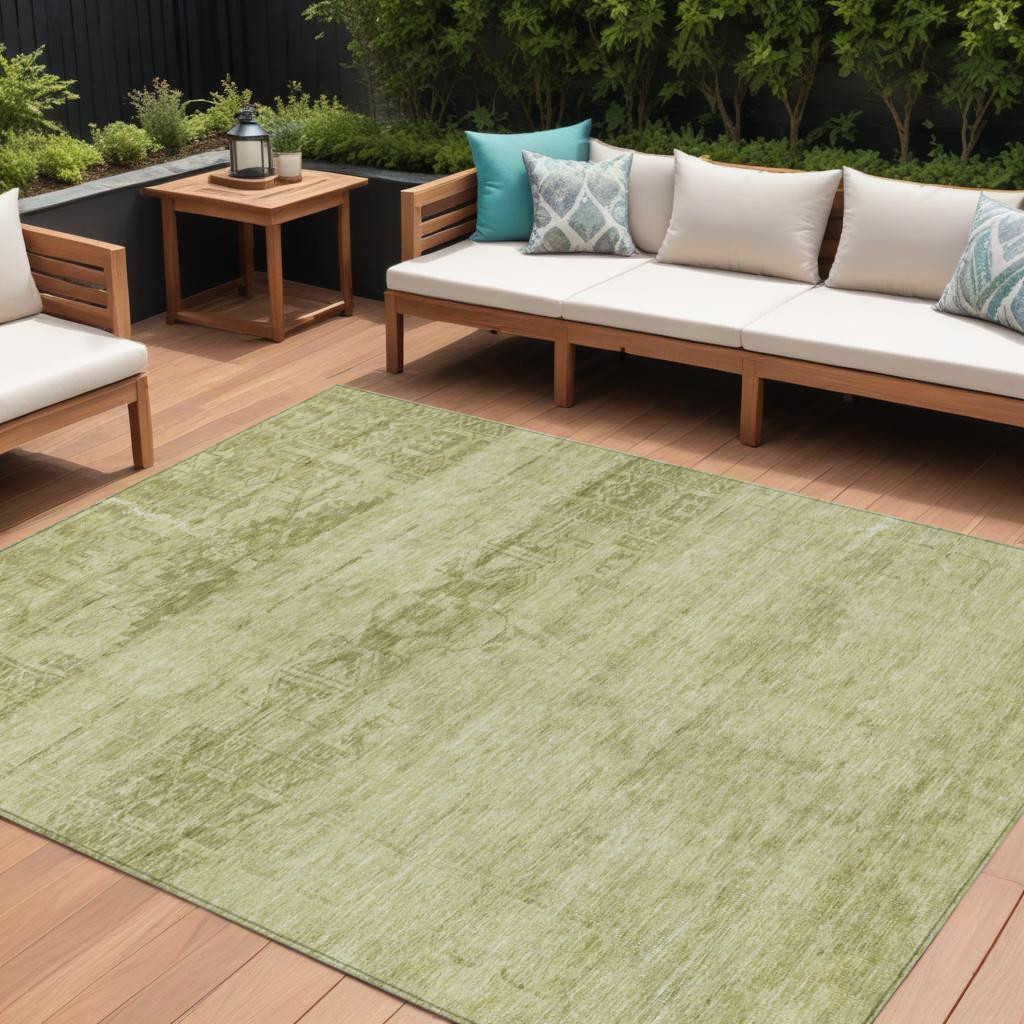 10' X 14' Artichoke Green And Ivory Medallion Washable Indoor Outdoor Area Rug-616087-1