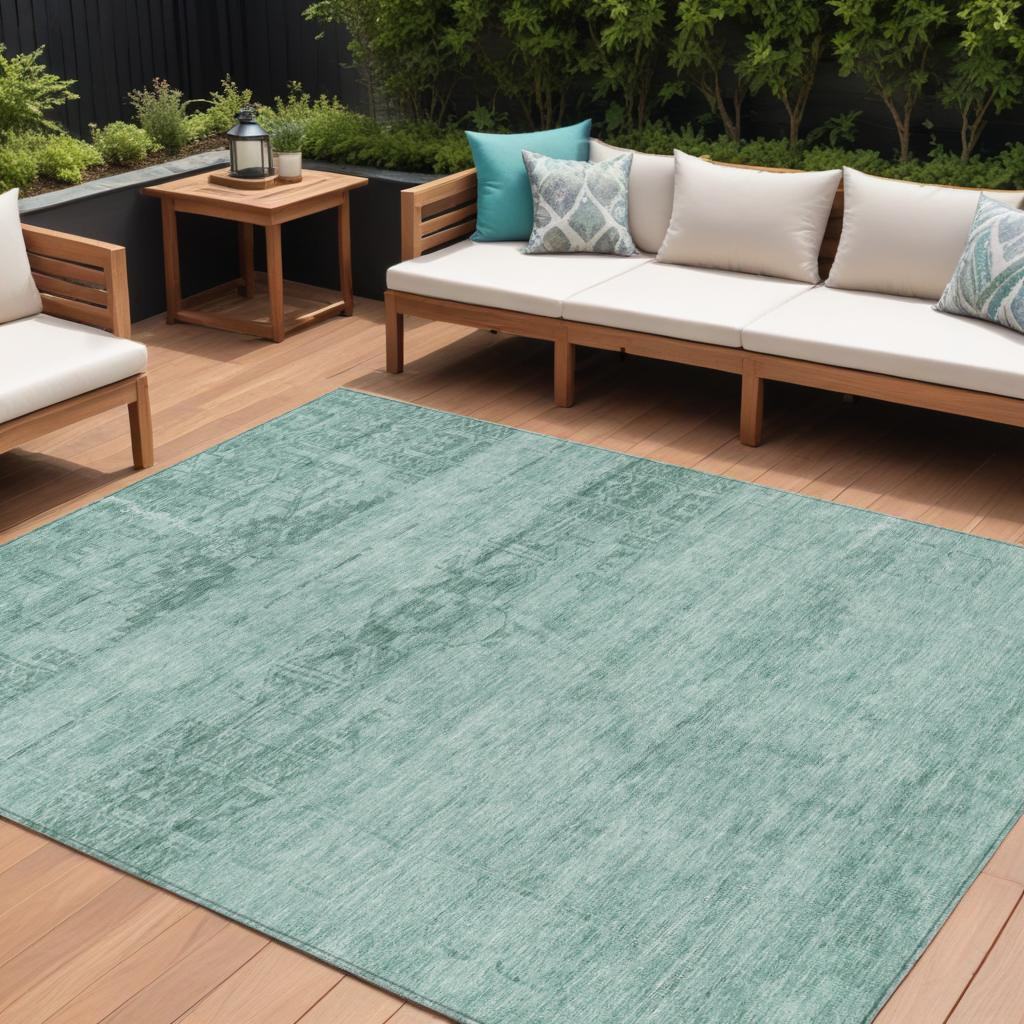 10' X 14' Aqua And Teal Blue Medallion Washable Indoor Outdoor Area Rug-616093-1