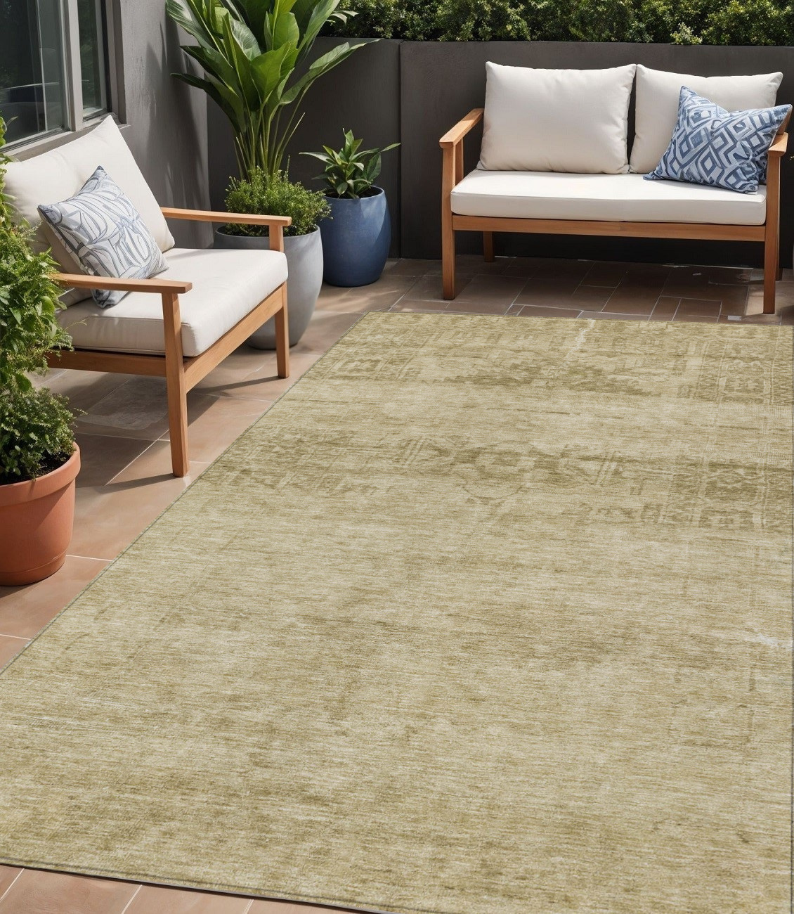 5' X 8' Beige And Linen Medallion Washable Indoor Outdoor Area Rug-616095-1
