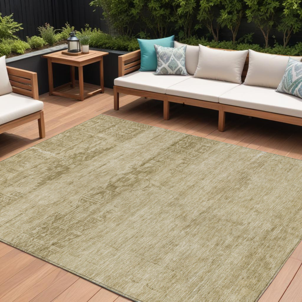 9' X 12' Beige And Linen Medallion Washable Indoor Outdoor Area Rug-616098-1
