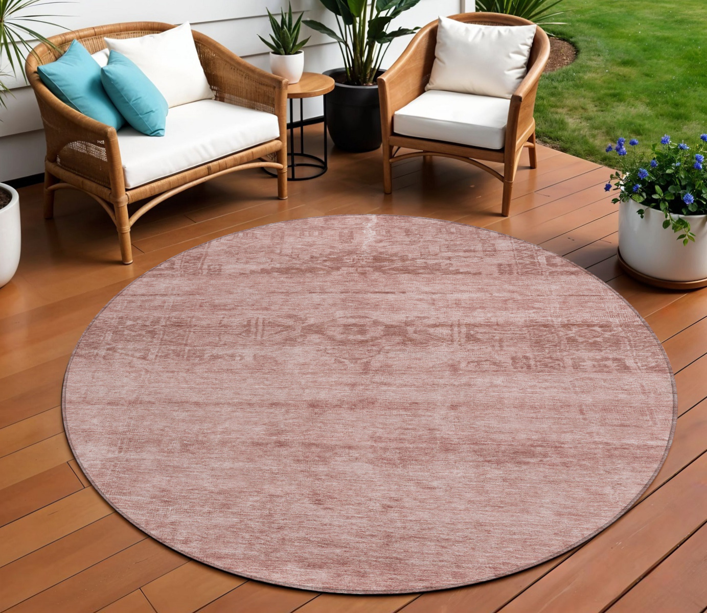 8' Blush And Mauve Round Medallion Washable Indoor Outdoor Area Rug-616102-1