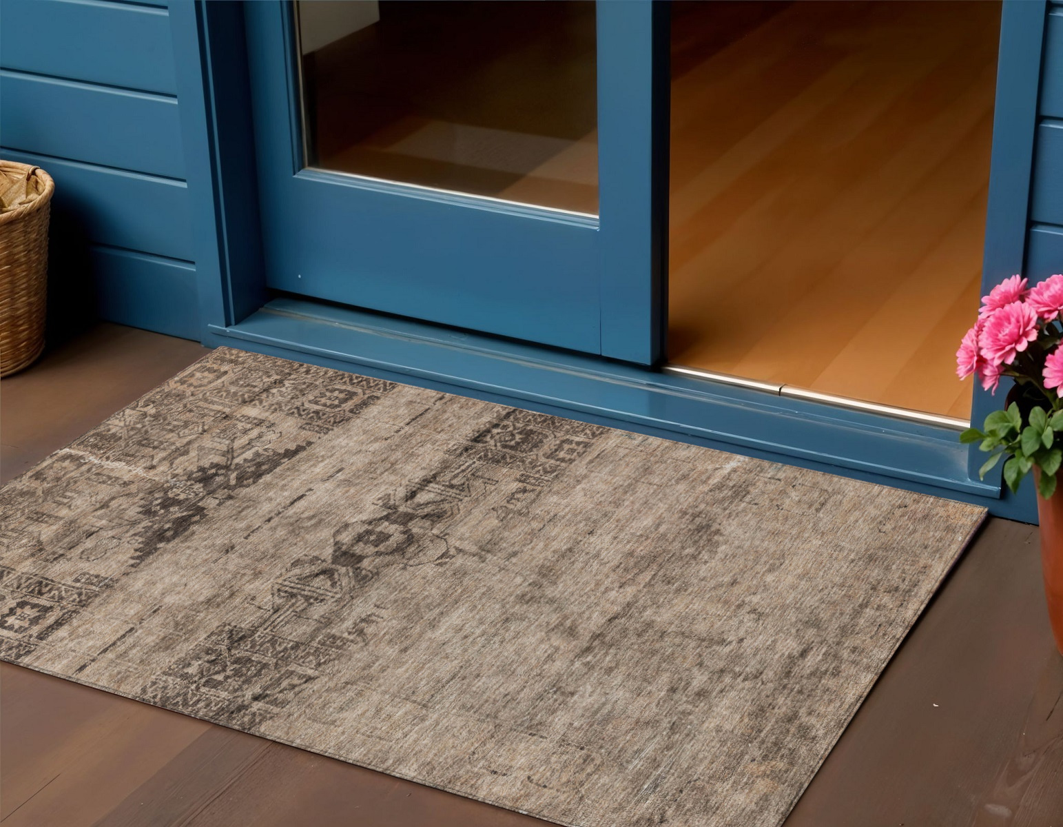 3' X 5' Brown And Taupe Medallion Washable Indoor Outdoor Area Rug-616106-1