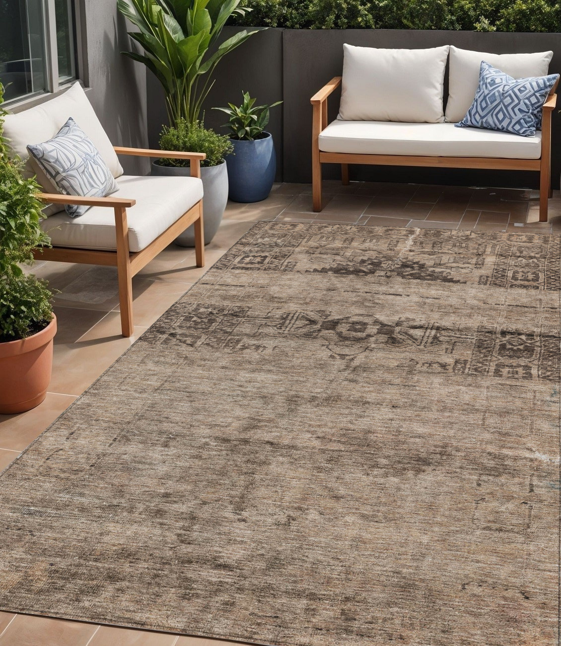 5' X 8' Brown And Taupe Medallion Washable Indoor Outdoor Area Rug-616107-1
