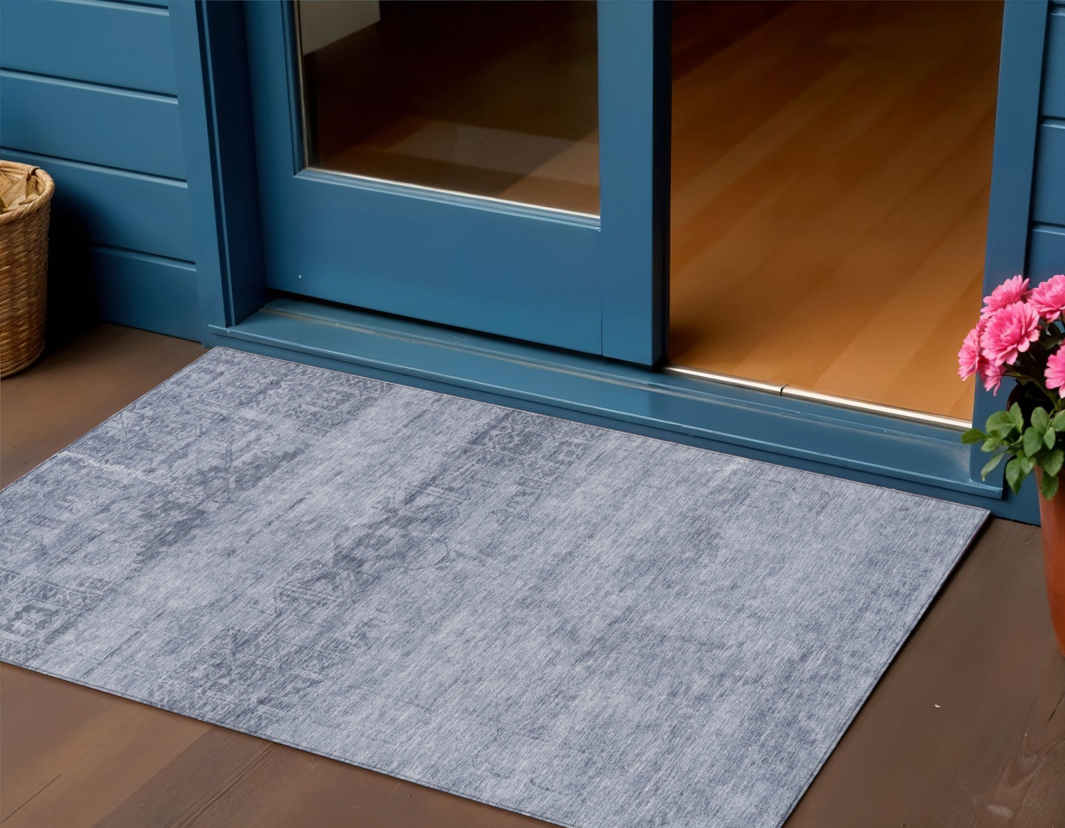 3' X 5' Denim Blue And Navy Blue Medallion Washable Indoor Outdoor Area Rug-616112-1