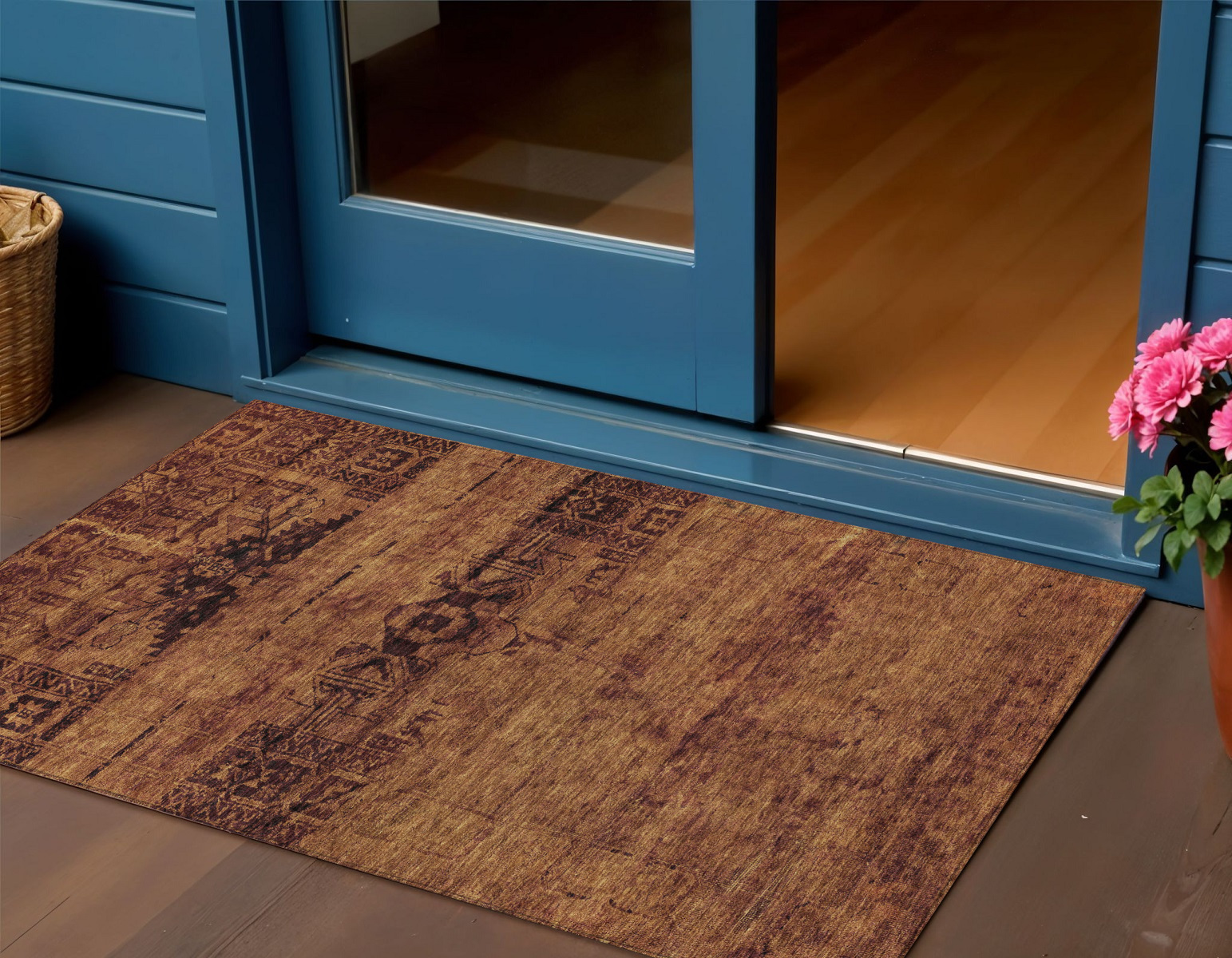 3' X 5' Rust And Brown Medallion Washable Indoor Outdoor Area Rug-616118-1