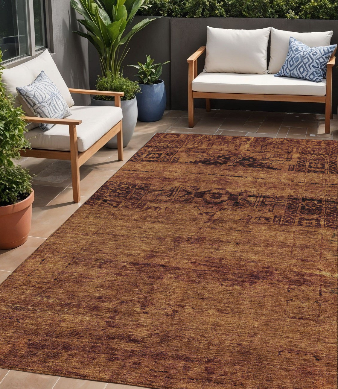 5' X 8' Rust And Brown Medallion Washable Indoor Outdoor Area Rug-616119-1