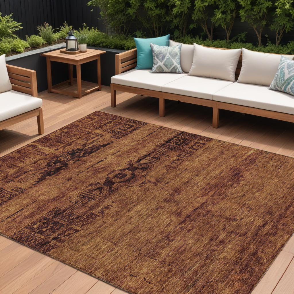 10' X 14' Rust And Brown Medallion Washable Indoor Outdoor Area Rug-616123-1