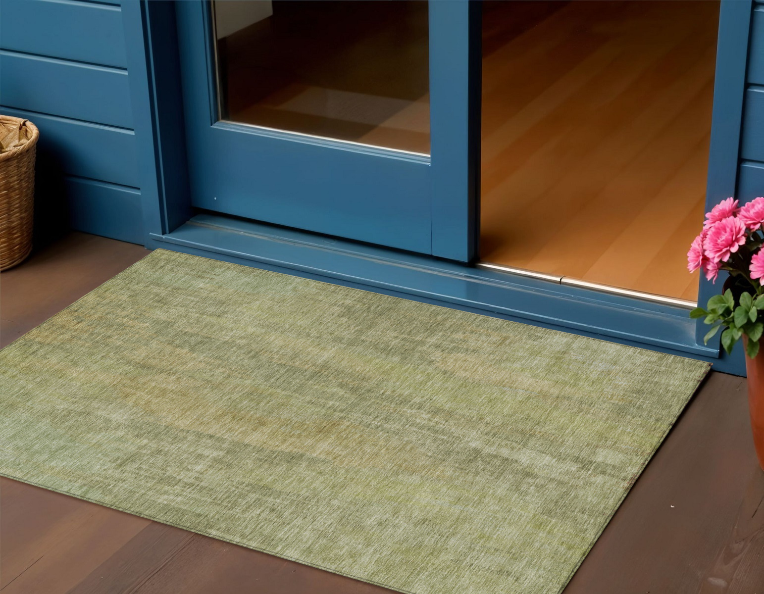 3' X 5' Artichoke Green And Fern Green Abstract Washable Indoor Outdoor Area Rug-616130-1