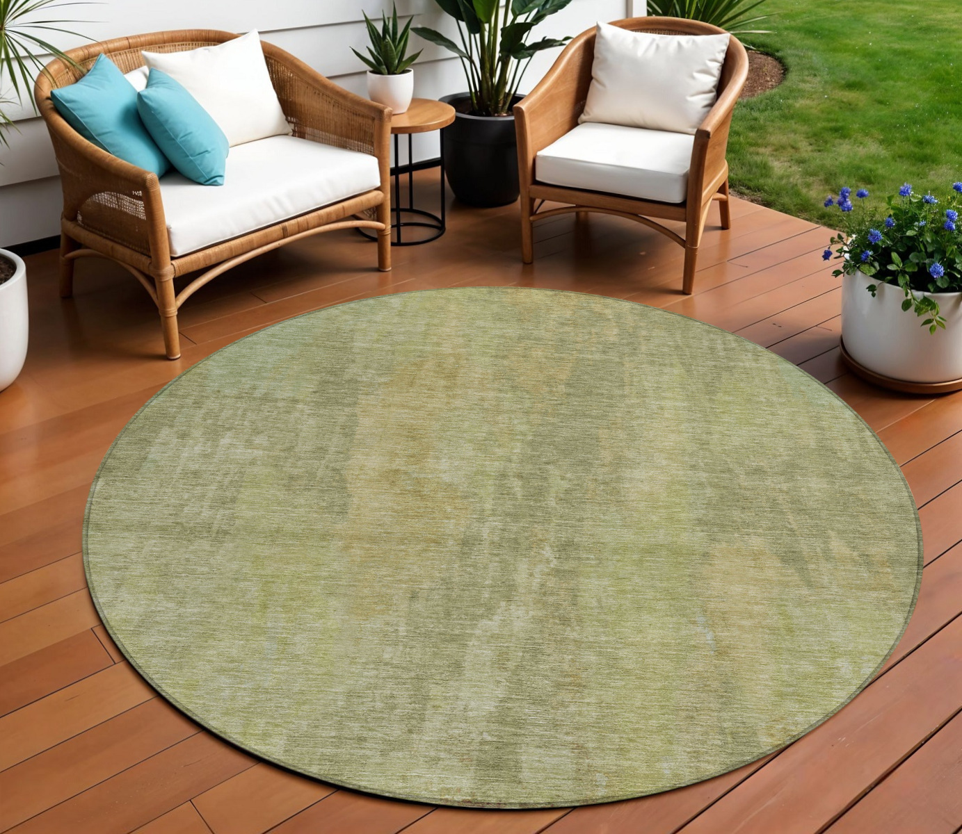 8' Artichoke Green And Fern Green Round Abstract Washable Indoor Outdoor Area Rug-616132-1