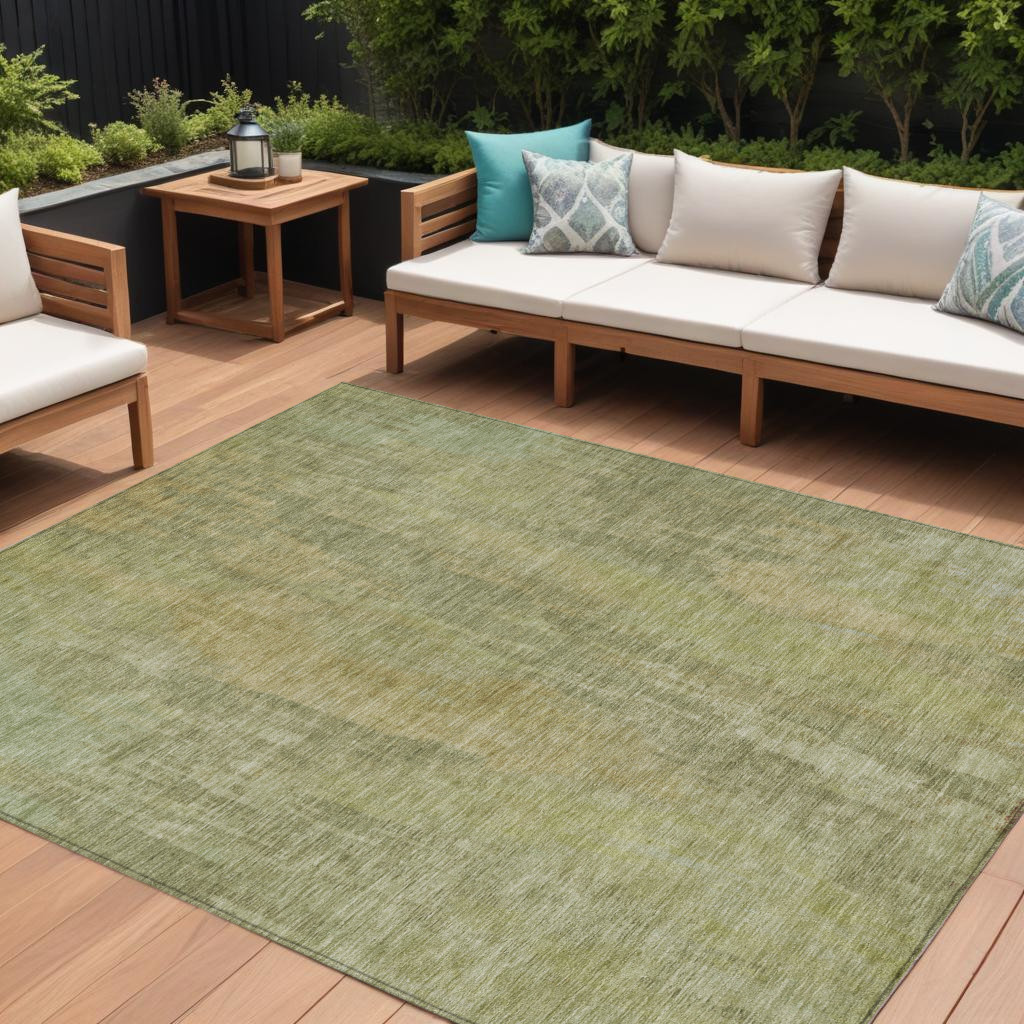 10' X 14' Artichoke Green And Fern Green Abstract Washable Indoor Outdoor Area Rug-616135-1