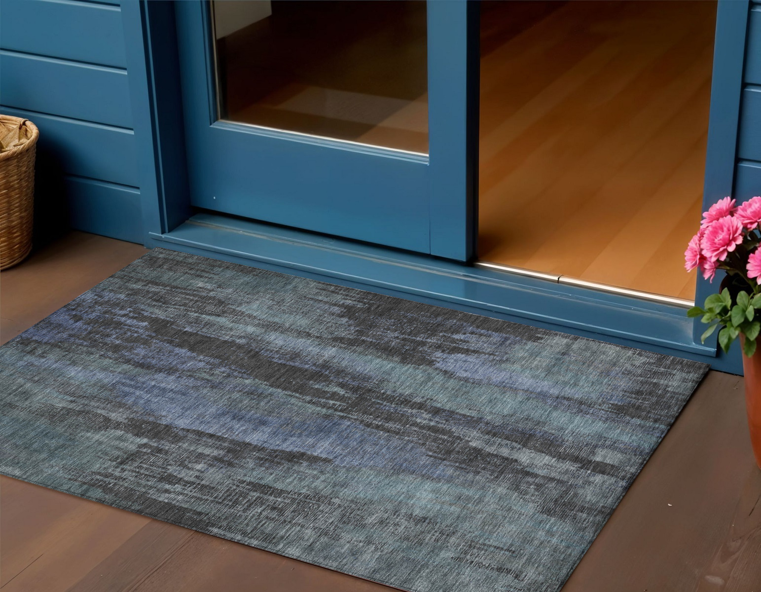 3' X 5' Blue And Gray Abstract Washable Indoor Outdoor Area Rug-616136-1