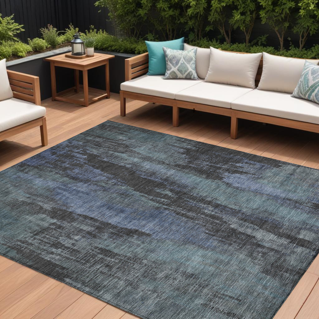 9' X 12' Blue And Gray Abstract Washable Indoor Outdoor Area Rug-616140-1