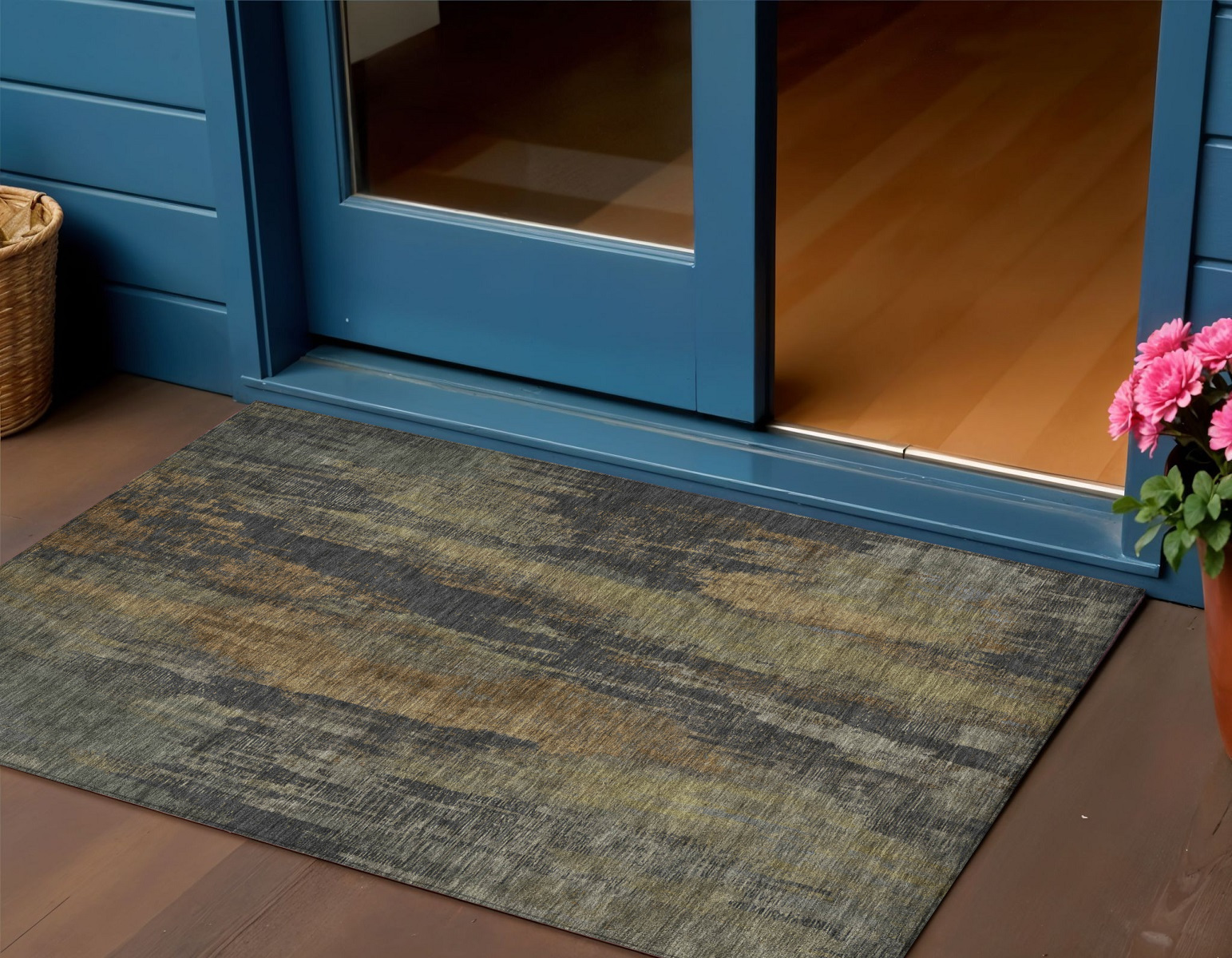 3' X 5' Charcoal And Gold Abstract Washable Indoor Outdoor Area Rug-616142-1