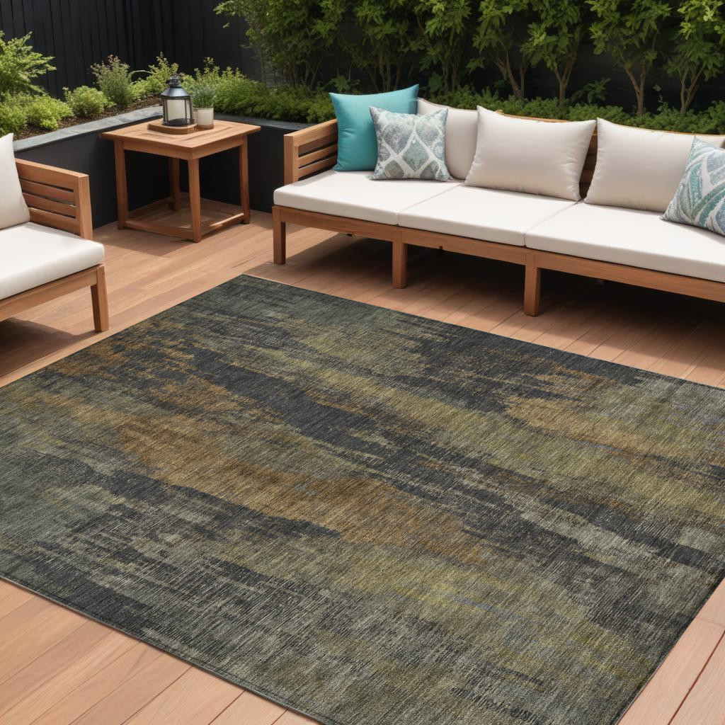 8' X 10' Charcoal And Gold Abstract Washable Indoor Outdoor Area Rug-616145-1