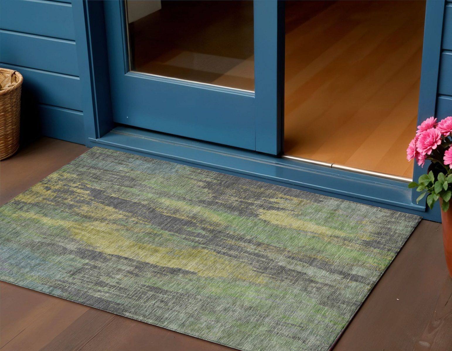 3' X 5' Green And Gold Abstract Washable Indoor Outdoor Area Rug-616148-1