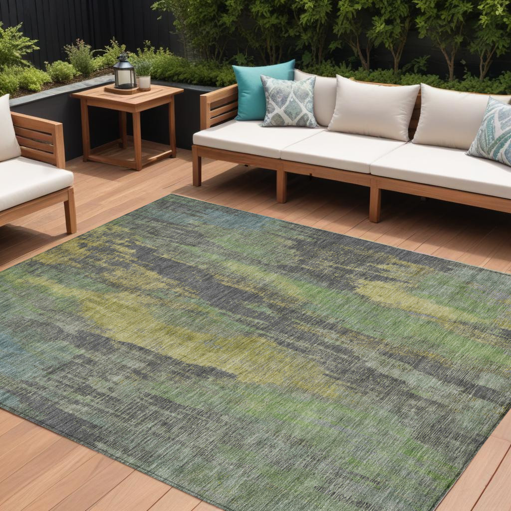 10' X 14' Green And Gold Abstract Washable Indoor Outdoor Area Rug-616153-1
