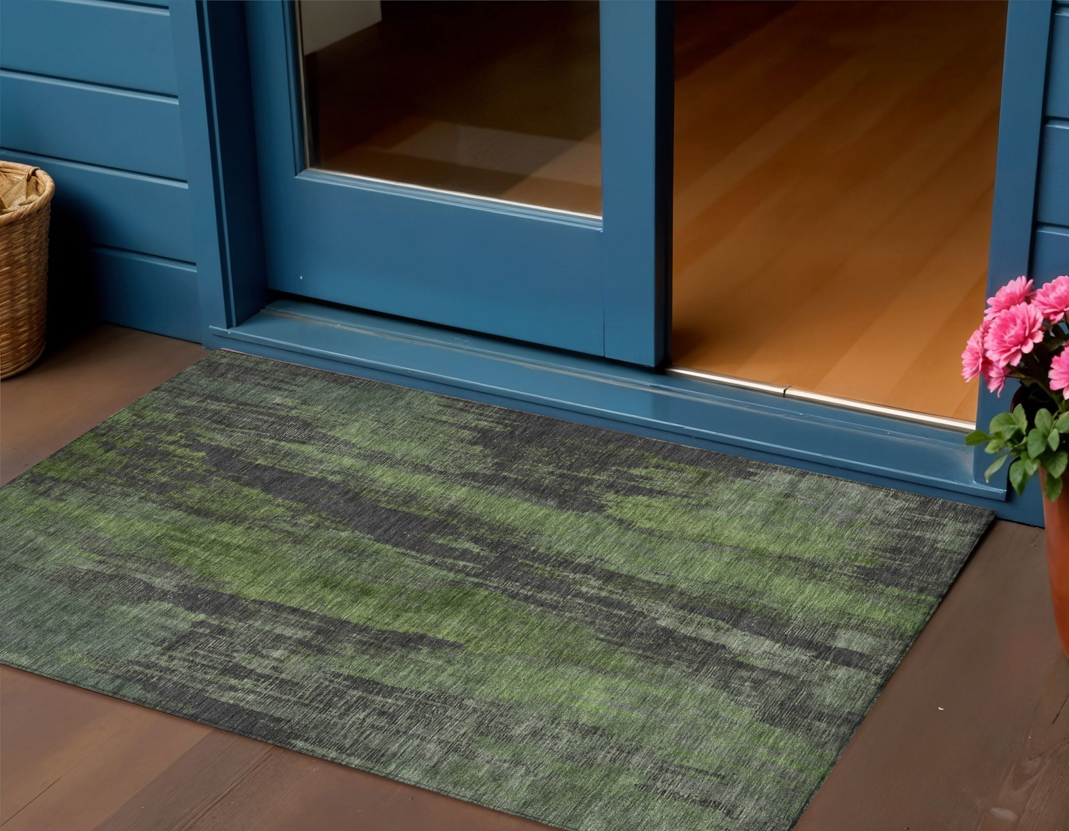 3' X 5' Olive Green And Charcoal Abstract Washable Indoor Outdoor Area Rug-616154-1