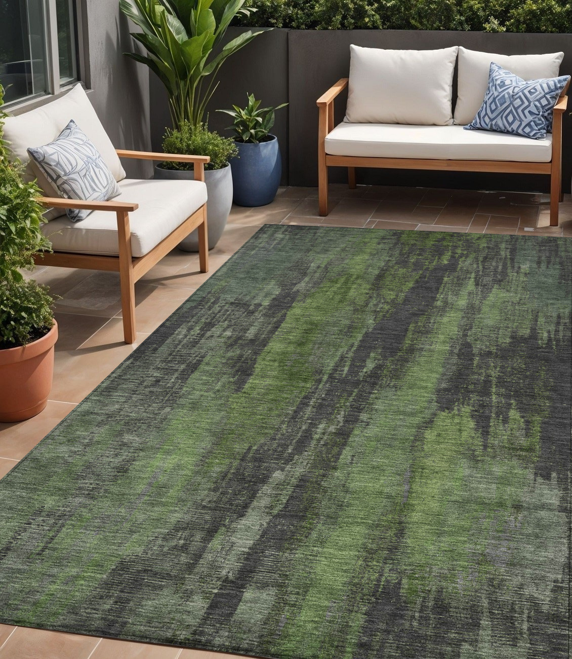 5' X 8' Olive Green And Charcoal Abstract Washable Indoor Outdoor Area Rug-616155-1