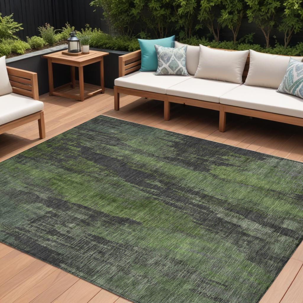 9' X 12' Olive Green And Charcoal Abstract Washable Indoor Outdoor Area Rug-616158-1