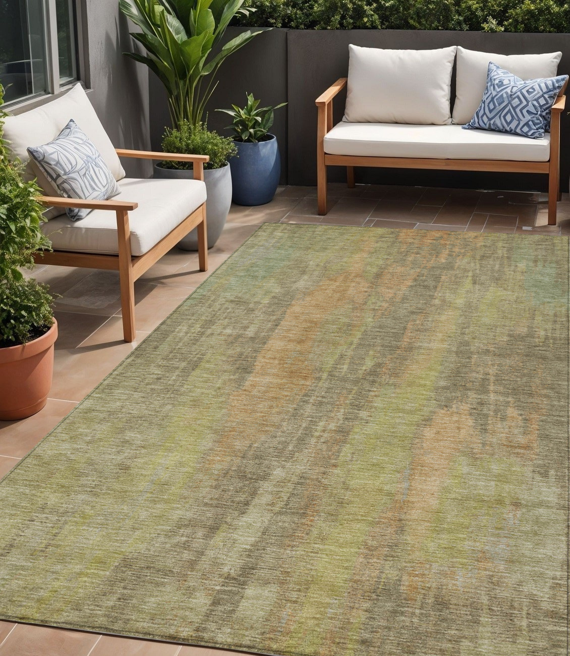 5' X 8' Taupe And Copper Abstract Washable Indoor Outdoor Area Rug-616167-1