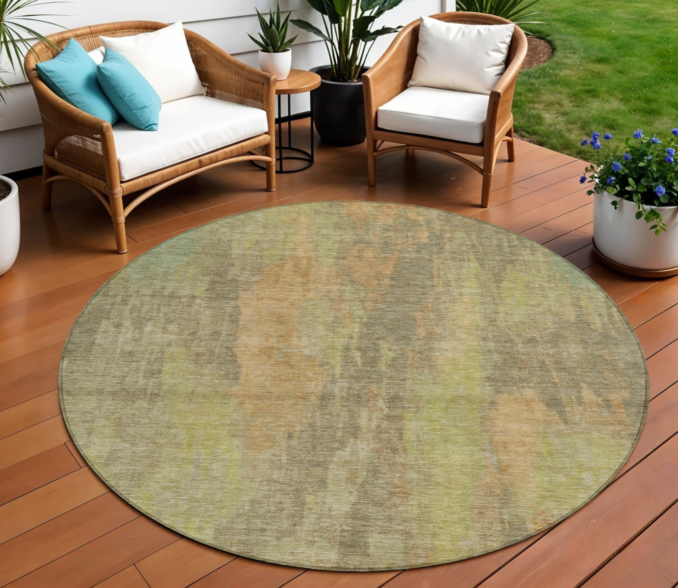8' Taupe And Copper Round Abstract Washable Indoor Outdoor Area Rug-616168-1