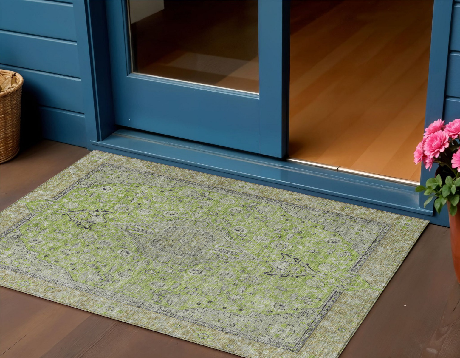 3' X 5' Lime Green And Gray Medallion Washable Indoor Outdoor Area Rug-616274-1