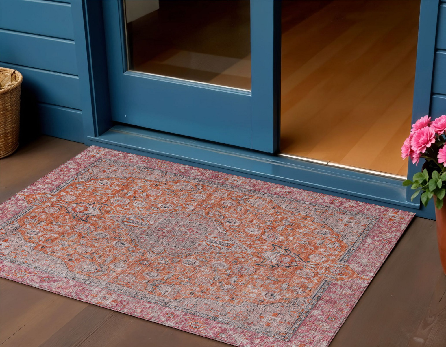 3' X 5' Orange And Red Medallion Washable Indoor Outdoor Area Rug-616280-1