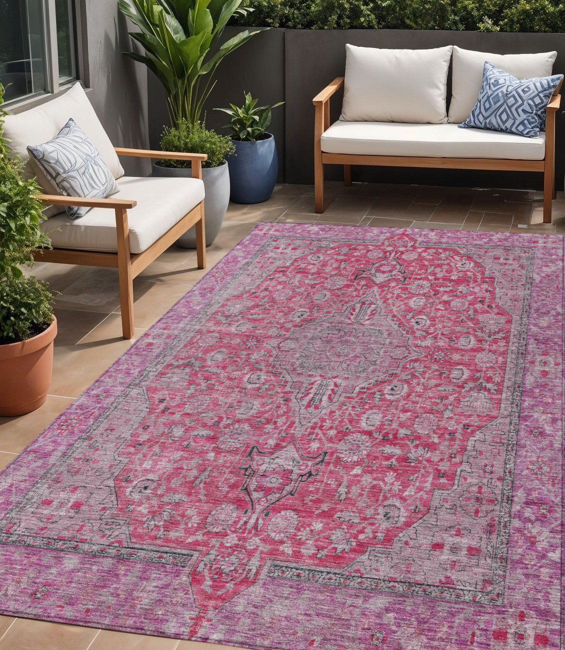 5' X 8' Pink And Lavender Medallion Washable Indoor Outdoor Area Rug-616287-1