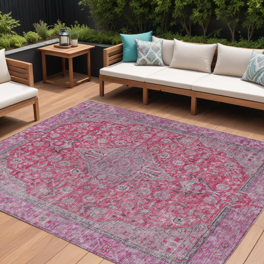 9' X 12' Pink And Lavender Medallion Washable Indoor Outdoor Area Rug-616290-1