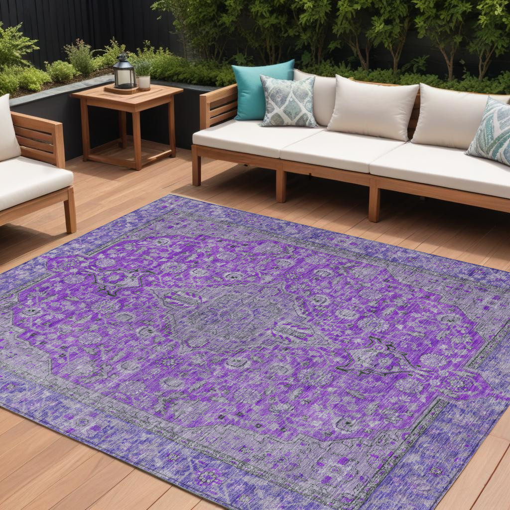10' X 14' Purple And Gray Medallion Washable Indoor Outdoor Area Rug-616297-1