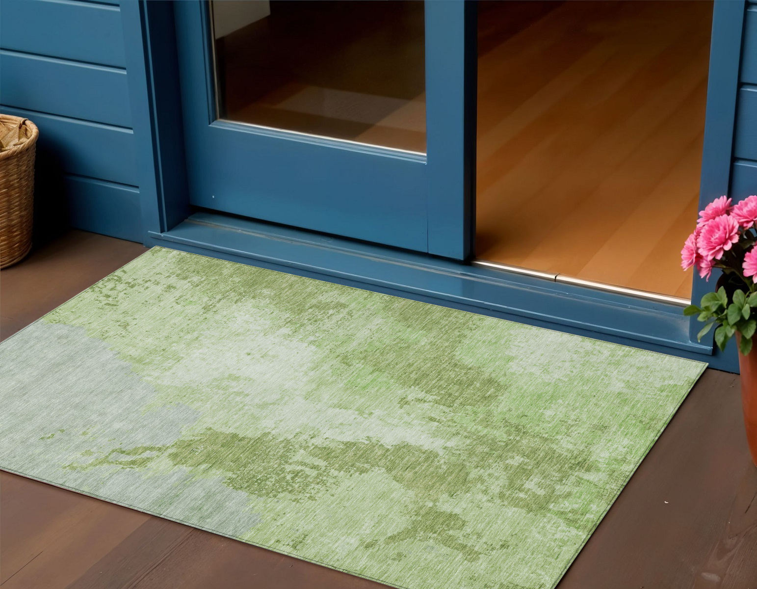 3' X 5' Artichoke Green And Olive Green Abstract Washable Indoor Outdoor Area Rug-616304-1