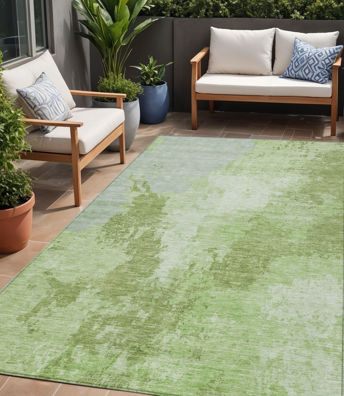5' X 8' Artichoke Green And Olive Green Abstract Washable Indoor Outdoor Area Rug-616305-1