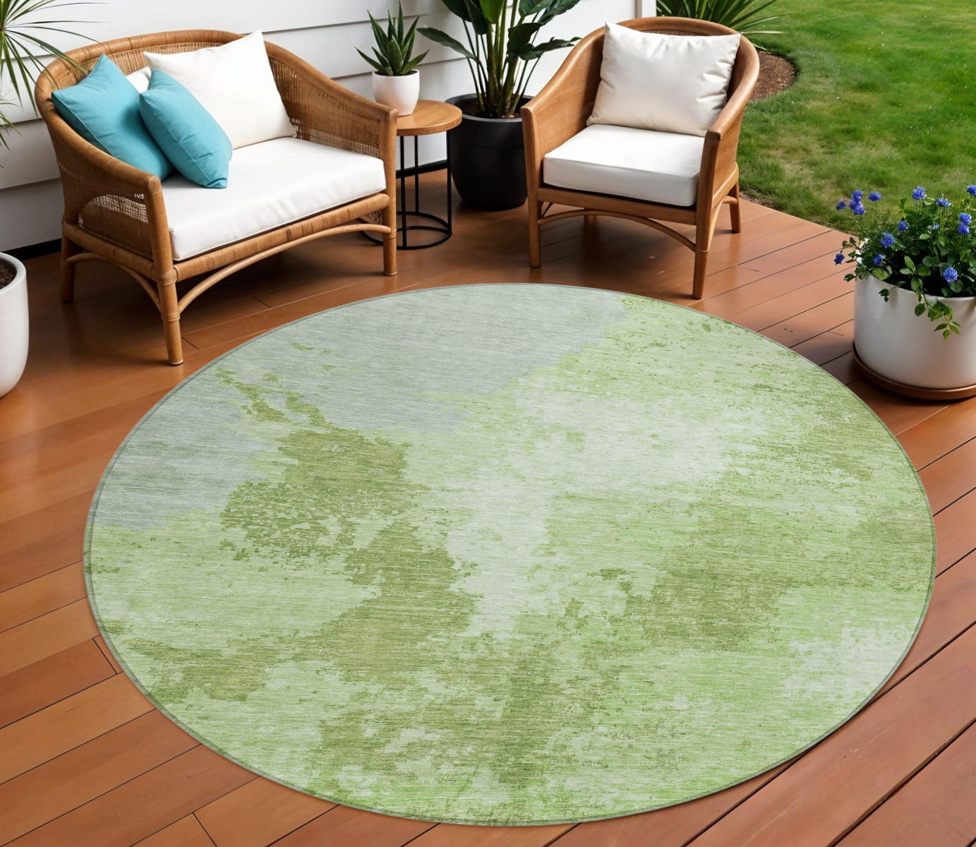 8' Artichoke Green And Olive Green Round Abstract Washable Indoor Outdoor Area Rug-616306-1