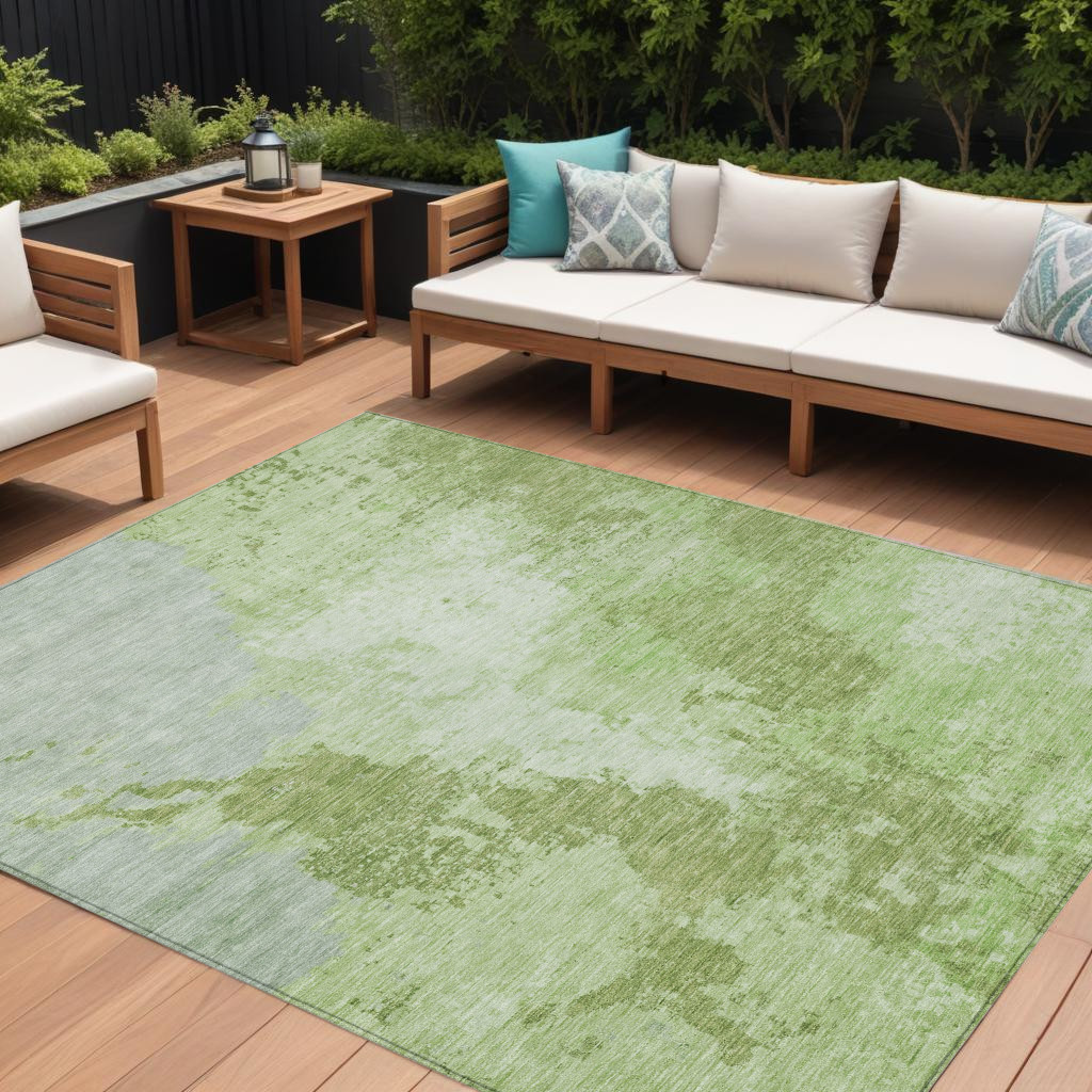 9' X 12' Artichoke Green And Olive Green Abstract Washable Indoor Outdoor Area Rug-616308-1