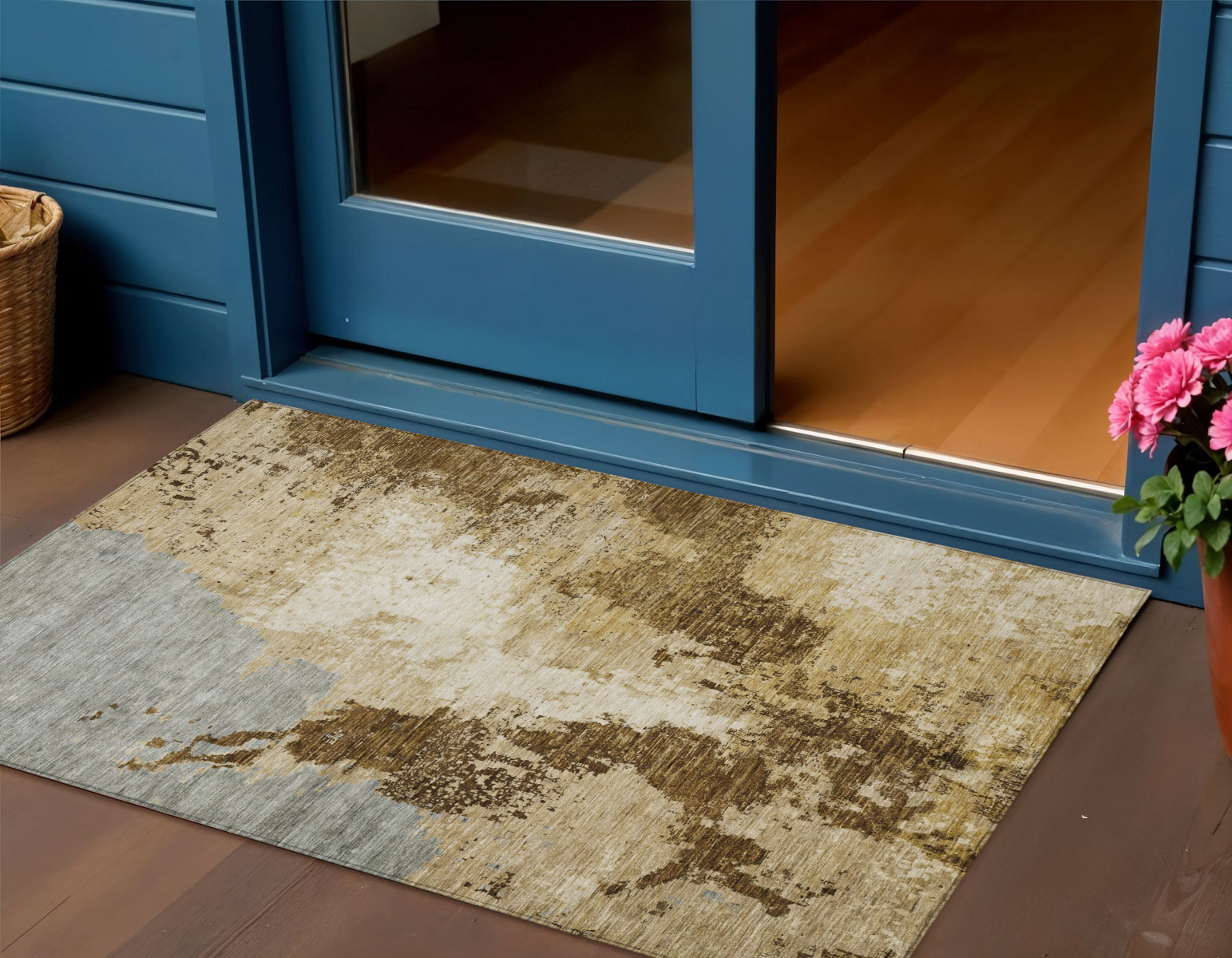 3' X 5' Brown And Beige Abstract Washable Indoor Outdoor Area Rug-616310-1