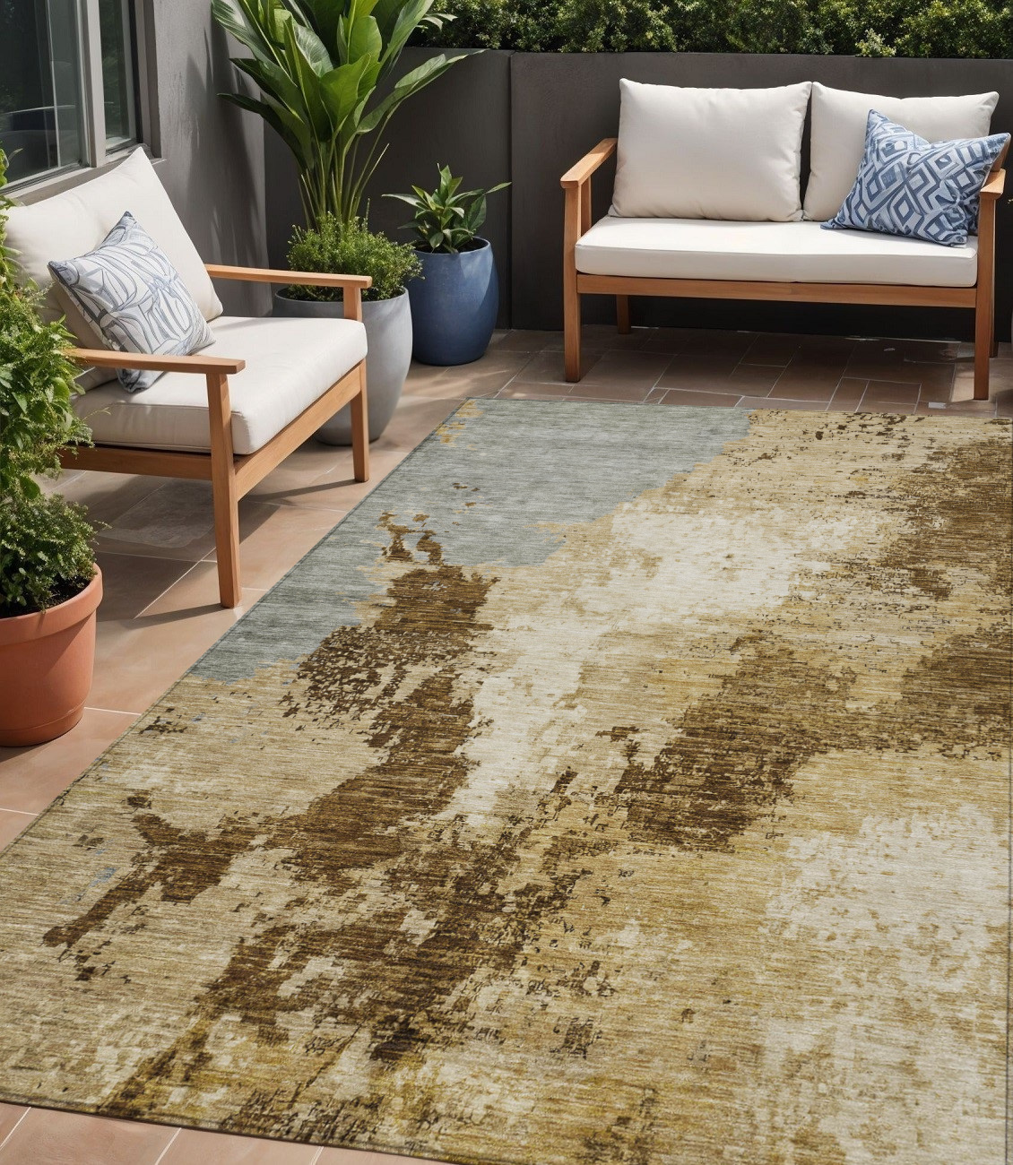 5' X 8' Brown And Beige Abstract Washable Indoor Outdoor Area Rug-616311-1