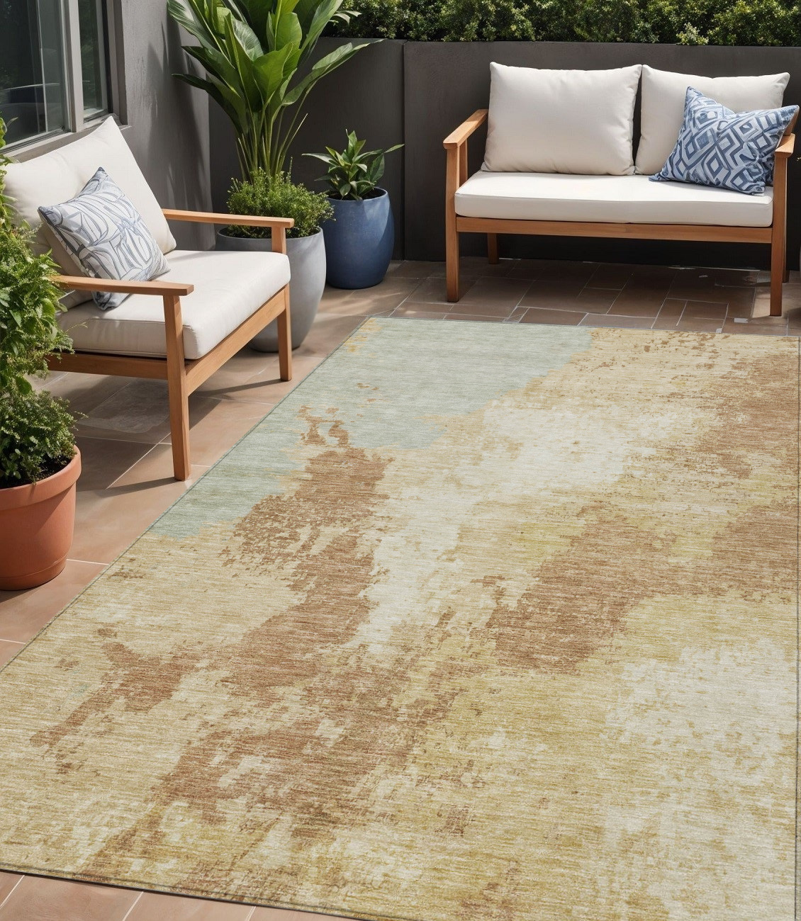 5' X 8' Coral And Ivory Abstract Washable Indoor Outdoor Area Rug-616317-1