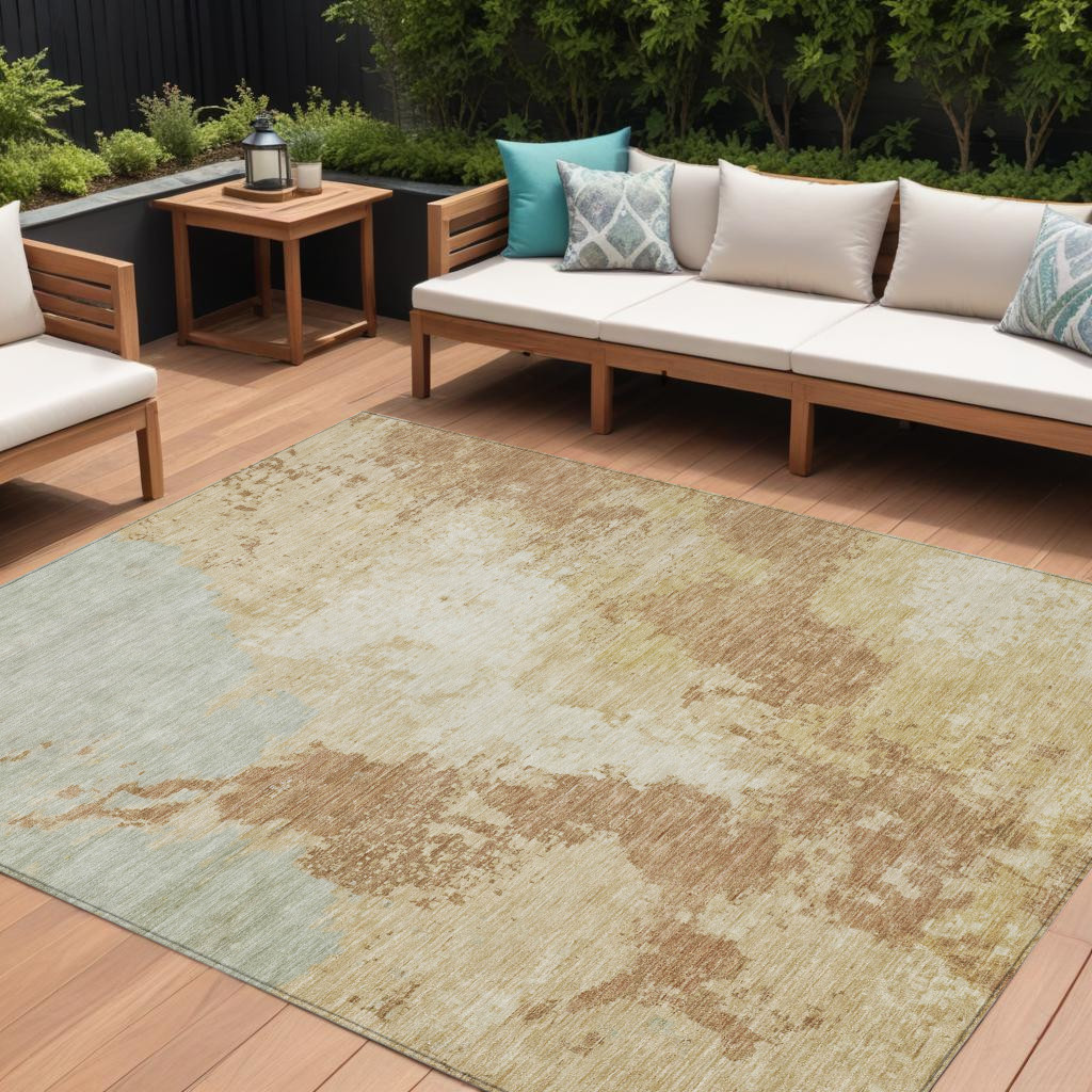 10' X 14' Coral And Ivory Abstract Washable Indoor Outdoor Area Rug-616321-1