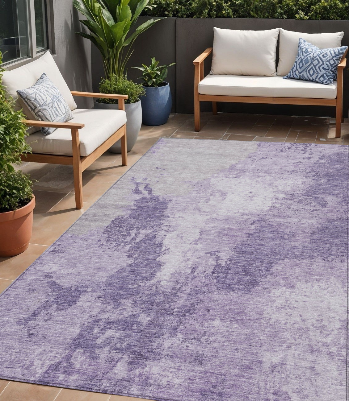 5' X 8' Plum And Purple Abstract Washable Indoor Outdoor Area Rug-616323-1