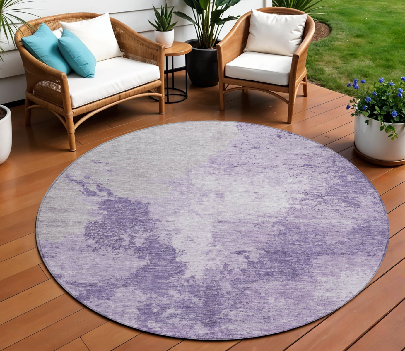 8' Plum And Purple Round Abstract Washable Indoor Outdoor Area Rug-616324-1