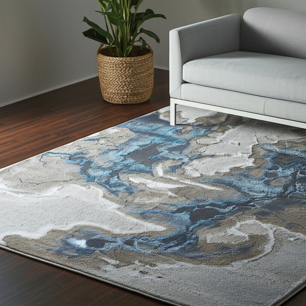 5' X 8' Taupe And Blue Abstract Area Rug-616885-1